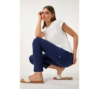 Roman Originals Cargo Trousers for Women UK Ladies Stretch Pants Turn Up High Waist Rise Pull On Leggings Smart Casual Slimming Work Office Fitted Autumn Winter Straight Leg - Navy - Size 14