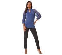 Roman Twist Neck Glitter Mesh Top In Blue Blue 18