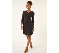 Roman V-Neck Buttoned Stretch Dress In Black Black