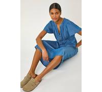 Roman Originals V-Neck Midi Dress for Women UK - Ladies Everyday Holiday Spring Summer V-Neckline Comfy Soft Evening Vacation Work Party - Denim - Size 20