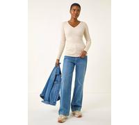 Roman V-Neck Ribbed Knit Jumper In Ivory Ivory 14