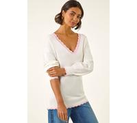Roman V-Neck Scalloped Boyfriend Jumper In Ivory Ivory 14