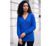 Roman V-Neck Jumper for Women UK Ladies Boyfriend Fit Slouch Sweater Winter Autumn Textured Casual Flattering Knit Pullover Knitwear Daywear Lightweight Lounge - Royal Blue - Size 10