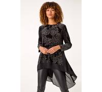 Roman Velvet Chiffon Hem Tunic In Black Black 10