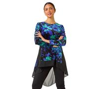 Roman Velvet Rose Print Chiffon Hem Top In Green Green 12