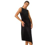 Roman Velvet Rose Print Side Ruched Midi Dress In Black Black 18