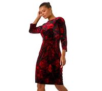 Roman Velvet Rose Print Side Twist Shift Dress In Red Red 10