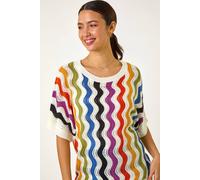 Roman Women's Vertical Striped Wave Knit Jumper | Size: 14 Roman Multicolor 14