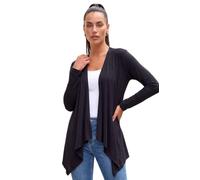 Roman Waterfall Cardigan for Women UK - Ladies Open Front Cardi Smart Casual Edge to Edge Daytime Everyday Summer Autumn Knitted Knitwear Long Sleeve Fashionable - Black - Size 10
