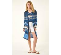 Roman Women's Wave Chevron Longline Knit Cardigan in Blue | Size: 10 Roman Blue 10
