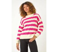 Roman Wave Colour Block Knit Jumper for Women UK - Ladies Autumn Everyday Winter Holiday Round Neckline Comfy Long Sleeve Soft Drop Shoulder Top Office Desk Sweaters - Cerise - Size 14