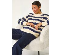 Roman Wave Colour Block Knit Jumper for Women UK - Ladies Autumn Everyday Winter Holiday Round Neckline Comfy Long Sleeve Soft Drop Shoulder Top Office Desk Sweaters - Midnight Blue - Size 16