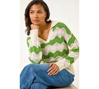 Roman Wave Polo Knit Jumper In Green Green