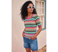 Roman Originals Wave Print Knitted Cotton Top for Women UK - Ladies Everyday Holiday Spring Summer Round Neckline Comfy Soft Evening Vacation Work Party - Pink - Size 16