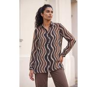 Roman Women's Wave Print Satin Stripe Shirt in Chocolate | Size: 12