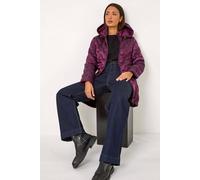 Roman Originals Women Padded Longline Coat with Hood - Ladies Zip Through Autumn Winter Long Length Lightweight Quilted Warm Cosy Everyday Zip Up Casual Jackets Coats - Magenta - Size 14