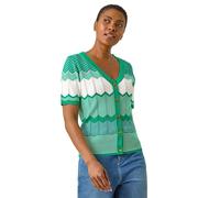 Roman Wave Stitch Button Knit Jumper In Green Green 12