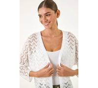 Roman Wave Stitch Detail Knit Cardigan In White White 16