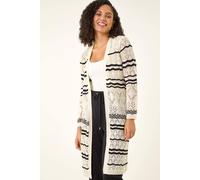 Roman Wave Stripe Longline Knit Cardigan In Ivory Ivory 14