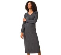 Roman Originals Wave Textured V-Neck Stretch Midi Dress for Women UK - Ladies Everyday Autumn Winter Round Neckline Comfy Soft Evening Vacation Work Party Night Out - Charcoal - Size 16