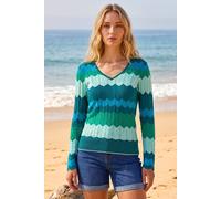 Roman Wave V-Neck Knit Jumper In Blue Blue