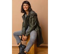 Roman Originals Women Waxed Coat with Hood - Ladies Hooded Winter Jacket with Pockets Autumn Long Longline Rainproof Windproof Showerproof Everyday Evening Work Smart Casual - Khaki - Size 16