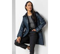 Roman Originals Women Waxed Coat with Hood - Ladies Hooded Winter Jacket with Pockets Autumn Long Longline Rainproof Windproof Showerproof Everyday Evening Work Smart Casual - Navy - Size 18