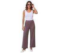 Roman Wide Leg Ponte Stretch Trouser for Women UK Ladies Autumn Everyday Winter Holiday Elasticated Waist Comfy Pocket Detail Soft Jersey Bottoms Office Desk Pants - Petite Taupe - Size 14