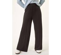 Roman Originals Wide Leg Ponte Stretch Trouser for Women UK Ladies Autumn Everyday Winter Holiday Elasticated Waist Comfy Pocket Detail Soft Jersey Bottoms Office Desk Pants - Noir - Size 16