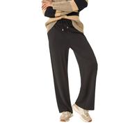 Roman Wide Leg Ponte Trousers for Women UK - Ladies Autumn Everyday Winter Holiday Elasticated Waist Comfy Drawstring Detail Soft Side Pockets Pants Office Desk Bottoms - Black - Size 10