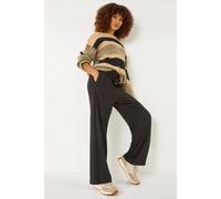 Roman Wide Leg Ponte Trousers for Women UK - Ladies Autumn Everyday Winter Holiday Elasticated Waist Comfy Drawstring Detail Soft Side Pockets Pants Office Desk Bottoms - Black - Size 10