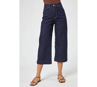 Roman Originials Denim Culottes for Women UK Ladies Cotton Cropped Trouser Wide Leg Jean Stretch Pants Capri 3/4 Length Three Quarter Summer Loose Casual Spring Lounge Pockets - Indigo - Size 16