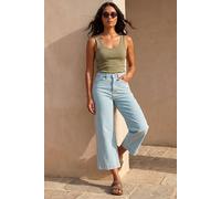 Roman Originials Denim Culottes for Women UK Ladies Cotton Cropped Trouser Wide Leg Jean Stretch Pants Capri 3/4 Length Three Quarter Summer Loose Casual Spring - Light Indigo - Size 18