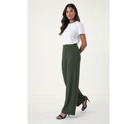 Roman Originals Wide Leg Trousers for Women UK Ladies Palazzo Pants Evening Jersey Elasticated High Waist Smart Flared Culotte Office Work Going Out Loose Crepe Bottoms - Khaki - Size 16