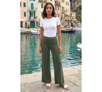 Roman Wide Leg Trousers for Women UK Ladies Palazzo Pants Evening Jersey Elasticated High Waist Smart Flared Culotte Office Work Going Out Loose Crepe Bottoms - Khaki - Size 18
