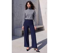 Roman Originals Wide Leg Trousers for Women UK Ladies Palazzo Pants Evening Jersey Elasticated High Waist Smart Flared Culotte Office Work Going Out Loose Crepe Bottoms - Navy - Size 16
