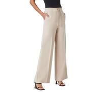 Roman Wide Leg Trousers for Women Ladies Linen Dressy Joggers Sweatpants Lounge Tracksuit Bottoms Palazzo Yoga Jogging Gym Casual Loungewear Daywear Work Holiday - Plain Stone - Size 12