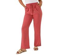Roman Wide Leg Trousers for Women Ladies Linen Dressy Joggers Sweatpants Lounge Tracksuit Bottoms Palazzo Yoga Jogging Gym Casual Loungewear Daywear Work Holiday - Petite Rust - Size 16