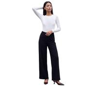 Roman Originals Wide Leg Trousers for Women UK Ladies Palazzo Pants Evening Jersey Elasticated High Waist Smart Flared Culotte Office Work Going Out Loose Crepe Bottoms - Petite Black - Size 14