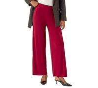 Roman Wide Leg Trousers for Women UK Ladies Palazzo Pants Evening Jersey Elasticated High Waist Smart Flared Culotte Office Work Going Out Loose Crepe Bottoms - Wine - Size 10