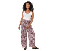 Roman Wide Leg Trousers for Women UK Ladies Palazzo Pants Evening Jersey Elasticated High Waist Smart Flared Culotte Office Work Going Out Loose Crepe Bottoms - Petite Pink Floral - Size 16