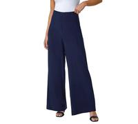 Roman Wide Leg Trousers for Women UK Ladies Palazzo Pants Evening Jersey Elasticated High Waist Smart Flared Culotte Office Work Going Out Loose Crepe Bottoms - Petite Navy - Size 12