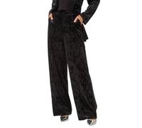 Roman Wide Leg Velvet Stretch Trousers for Women UK - Ladies Autumn Everyday Winter Holiday High Waisted Comfy Pull On Soft Pants Warm Feel Bottoms - Onyx - Size 10