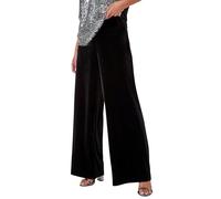 Roman Wide Leg Velvet Stretch Trousers for Women UK - Ladies Autumn Everyday Winter Holiday High Waisted Comfy Pull On Soft Pants Warm Feel Bottoms - Petite Black - Size 8