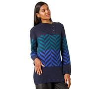 Roman Winter Jumper for Women UK Ladies Sweater Split Neck Knitted Ribbed Pullover Chunky Knit Autumn Cowl Neckline Smart Casual Work Office Vintage Comfy Tunic Top - Navy - Size 12
