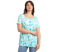 Roman Women Curve Leaf Print Swing Top - Ladies Spring Everyday Summer Holiday Gypsy Neckline Comfy Short Sleeve Soft Hanky Hem Shirt All-Over Relaxed Blouses - Jade - Size 30