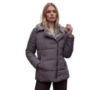 Roman Women Faux Fur Collar Padded Coat - Ladies Puffer Jacket with Pockets Asymmetric Diagonal Zip Comfy Day Casual Autumn Winter Thick Lined Fashion Bubble Biker