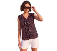 Roman Women Frill Front Vest Top Ladies Ruffle Blouse Summer Spring Special Occasion Evening Holiday Cruise Cocktail Party Short Long Sleeve Sleeveless V-Neck - Noir Floral - Size 20