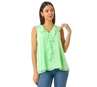 Roman Women Frill Front Vest Top Ladies Ruffle Blouse Summer Spring Special Occasion Evening Holiday Cruise Cocktail Party Short Long Sleeve Sleeveless V-Neck - Mint - Size 16