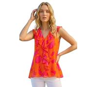 Roman Women Frill Front Vest Top Ladies Ruffle Blouse Summer Spring Special Occasion Evening Holiday Cruise Cocktail Party Short Long Sleeve Sleeveless V-Neck - Tropical Orange - Size 12